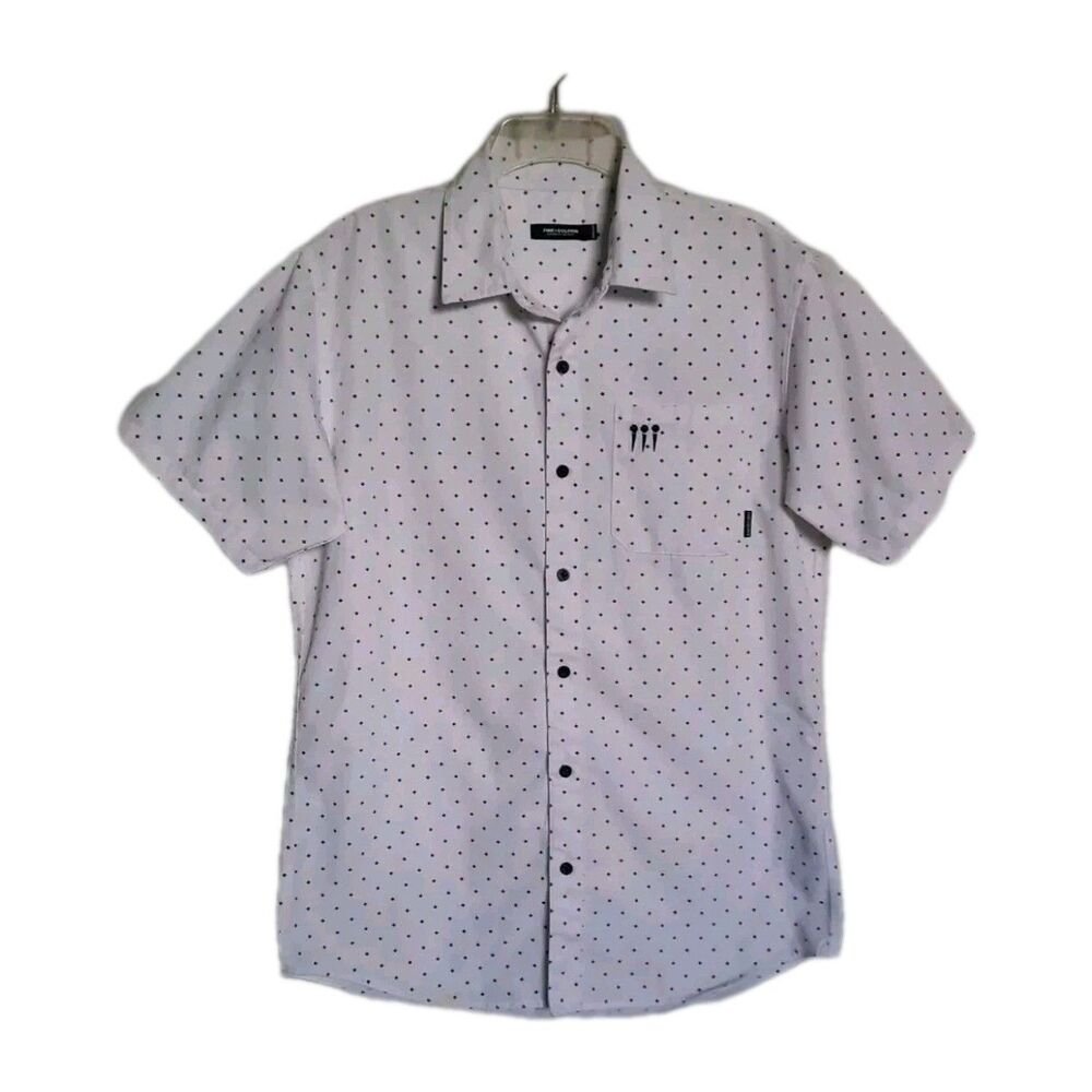 Men Pink Dolphin SS Button Casual Camp Shirt White Black HBK Gang Graphic M XLNT